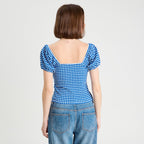 Blouse cropped bleu electrique femme