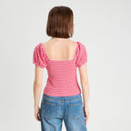 Blouse cropped rose framboise femme