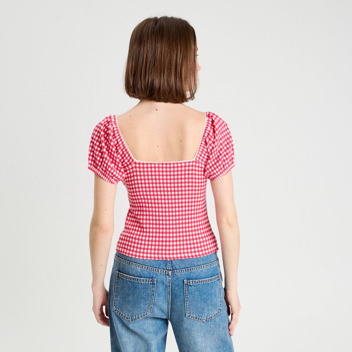 Blouse cropped rose framboise femme
