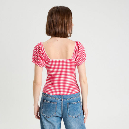 Blouse cropped rose framboise femme