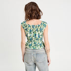 Blouse smockée manches courtes blanc femme