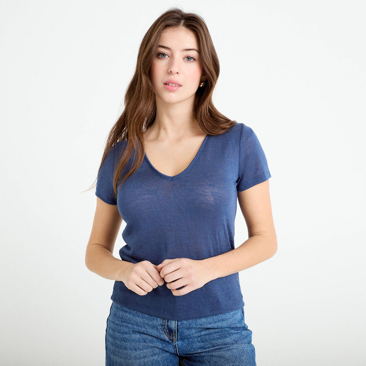 T-shirt noeuds dos bleu foncé femme