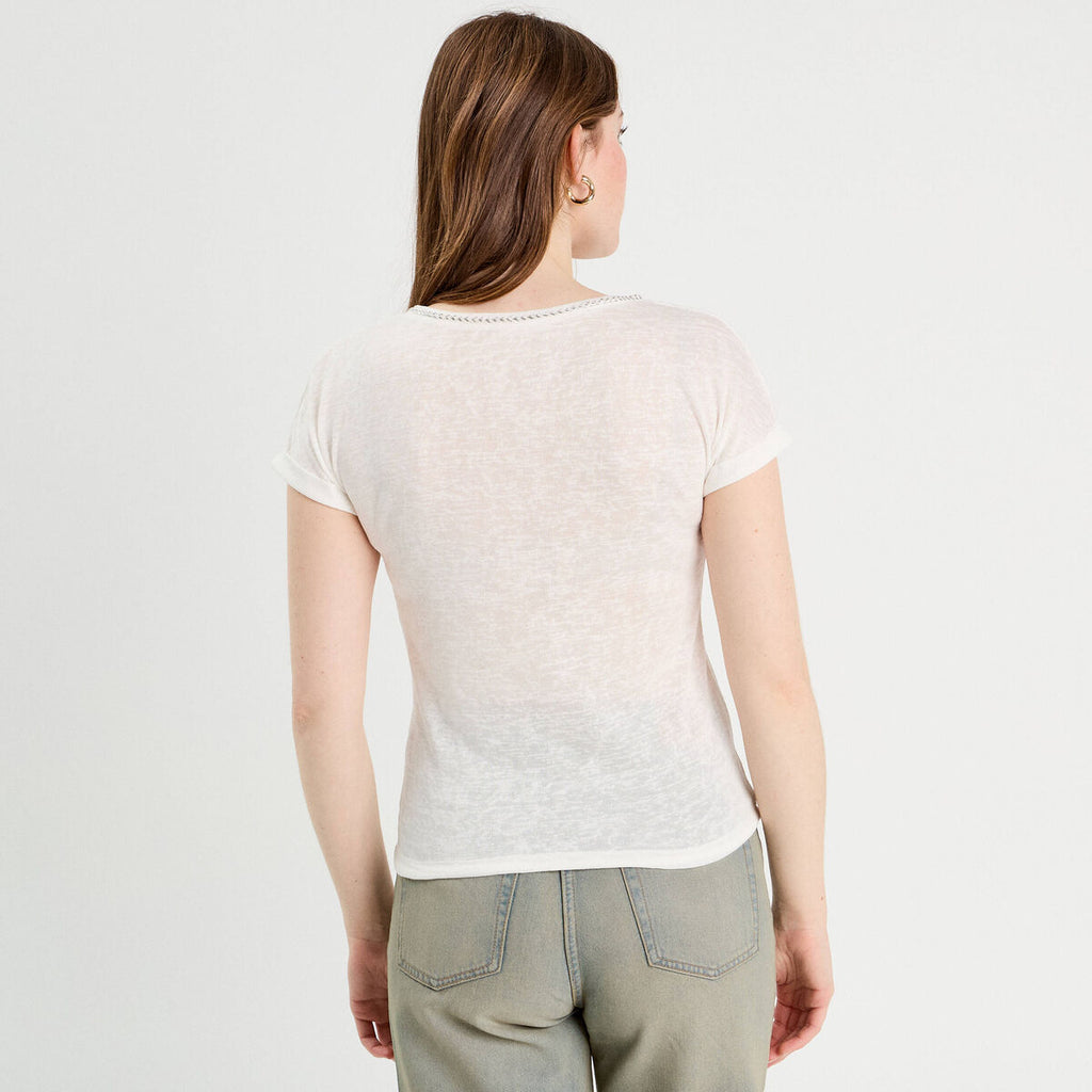 T-shirt détail noeud ecru femme