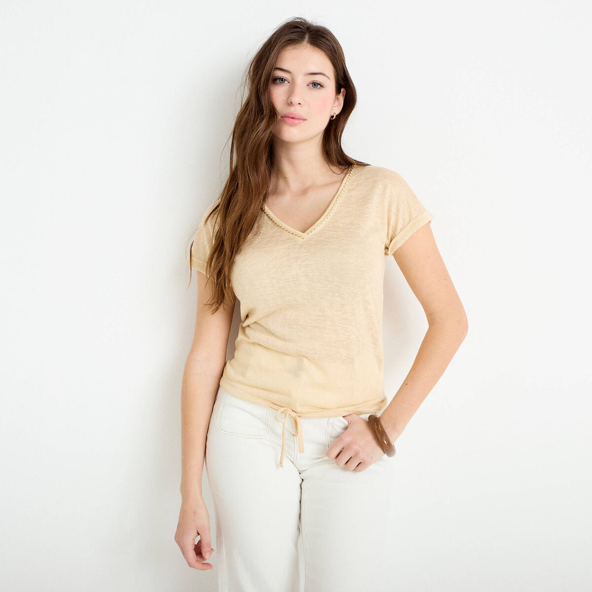 T-shirt détail noeud sable femme