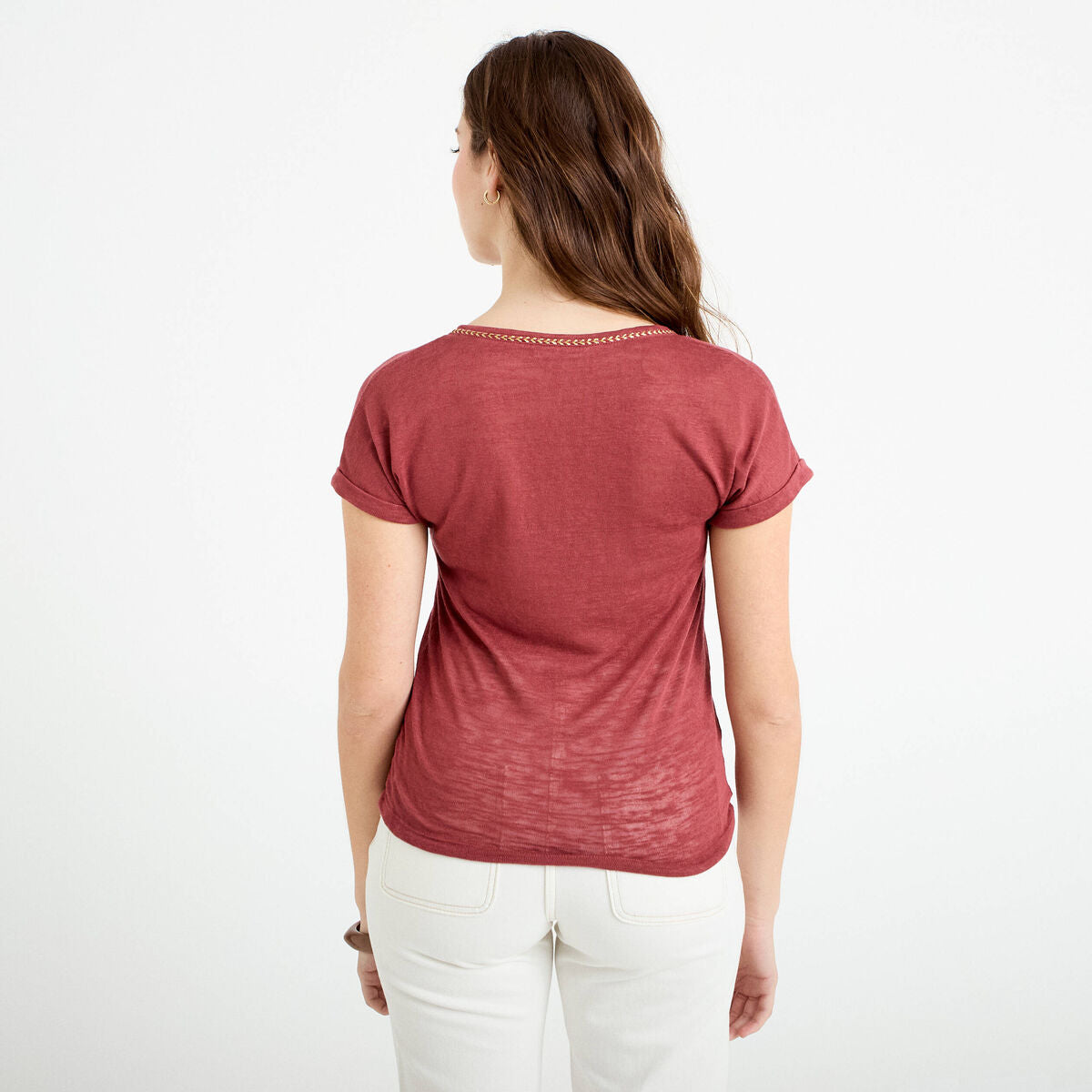 T-shirt détail noeud vieux rose femme