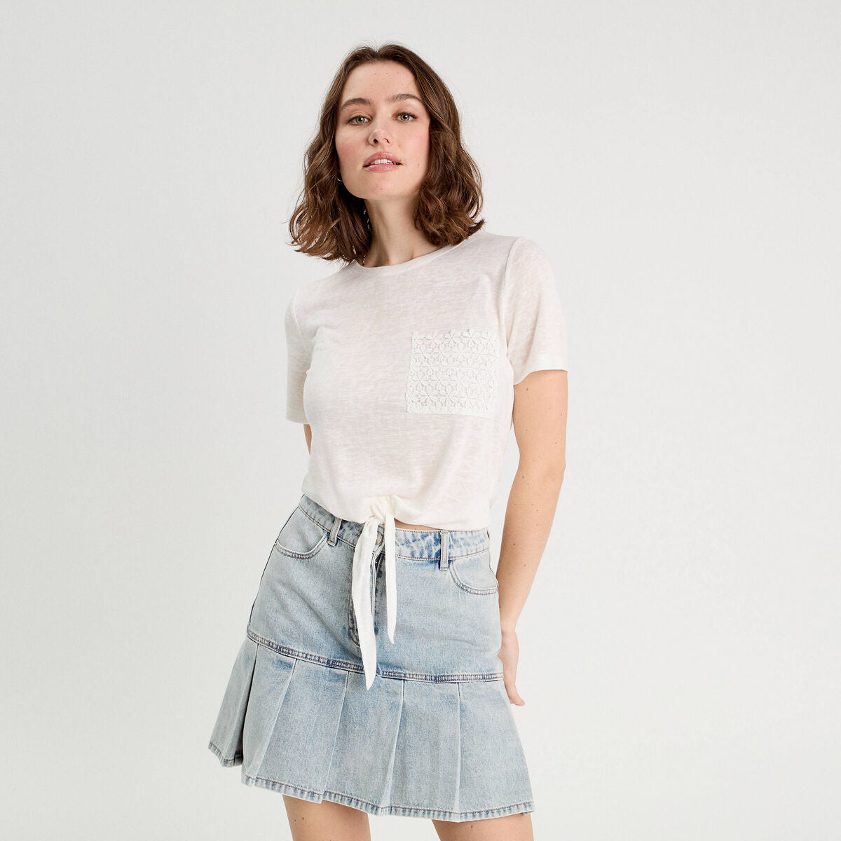 T-shirt détail noeud ecru femme