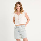 T-shirt manches volants ecru femme