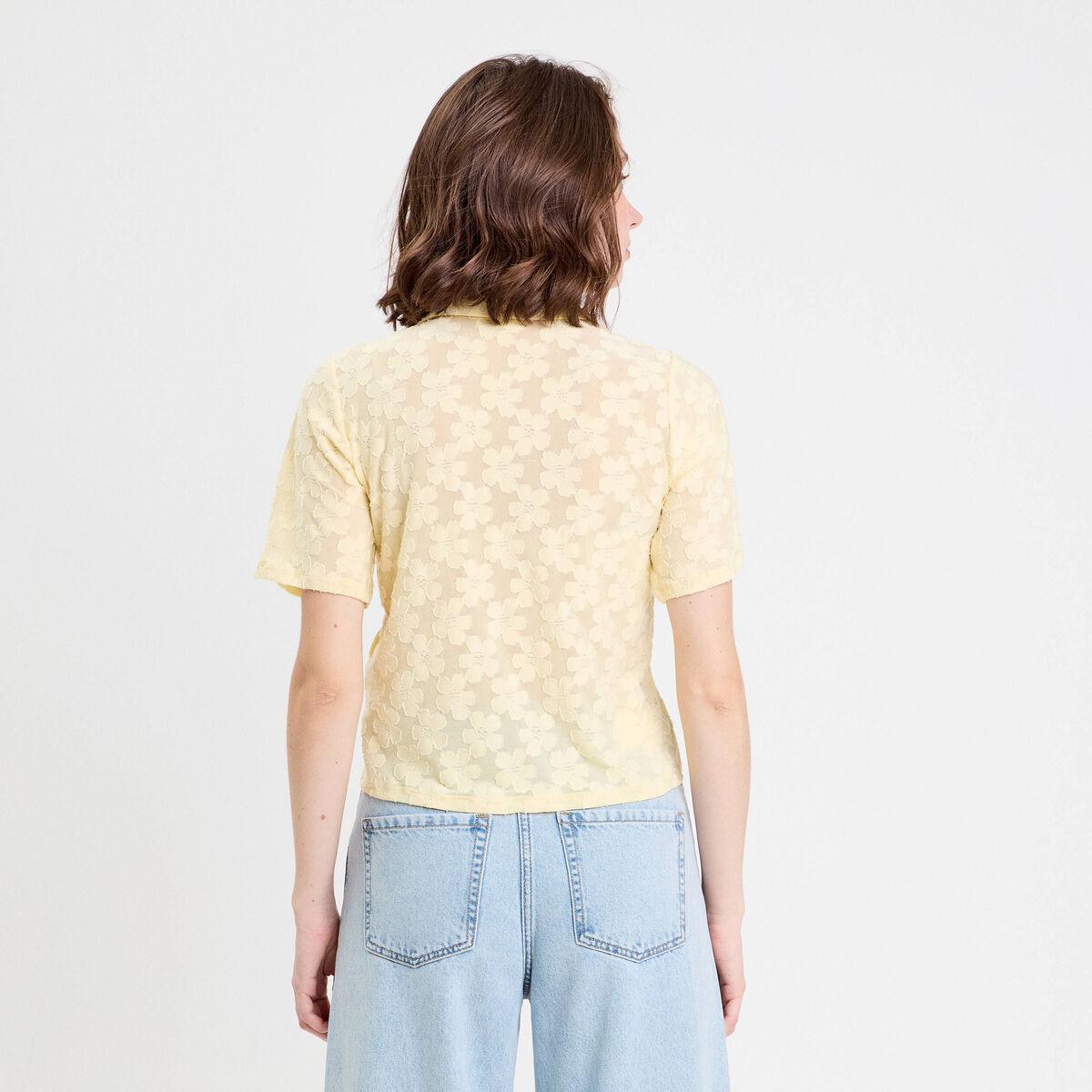 Chemise manches courtes jaune clair femme