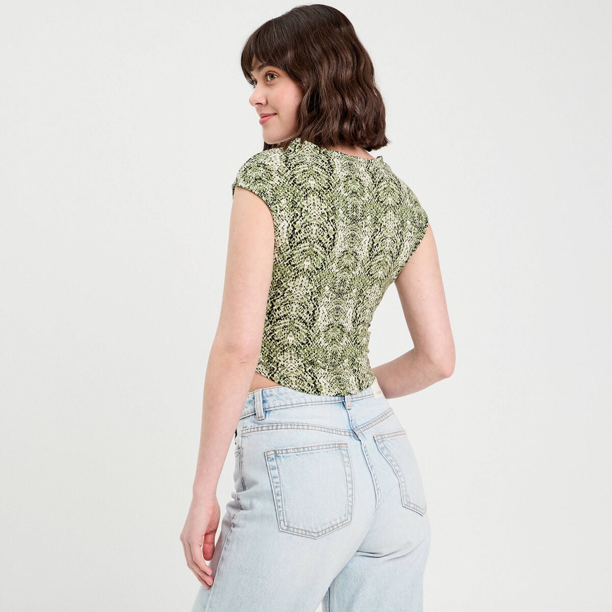 T-shirt asymétrique vert kaki femme