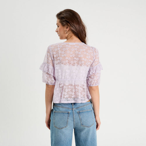 Blouse dentelle nouée parme femme