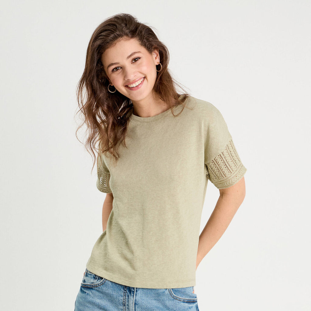 T-shirt manches courtes vert kaki femme