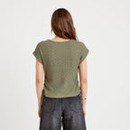 T-shirt ajouré détails cordons vert kaki femme