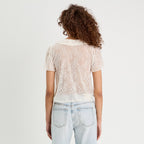 Top dentelle et volants ecru femme