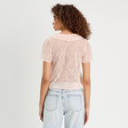 Top dentelle et volants rose clair femme