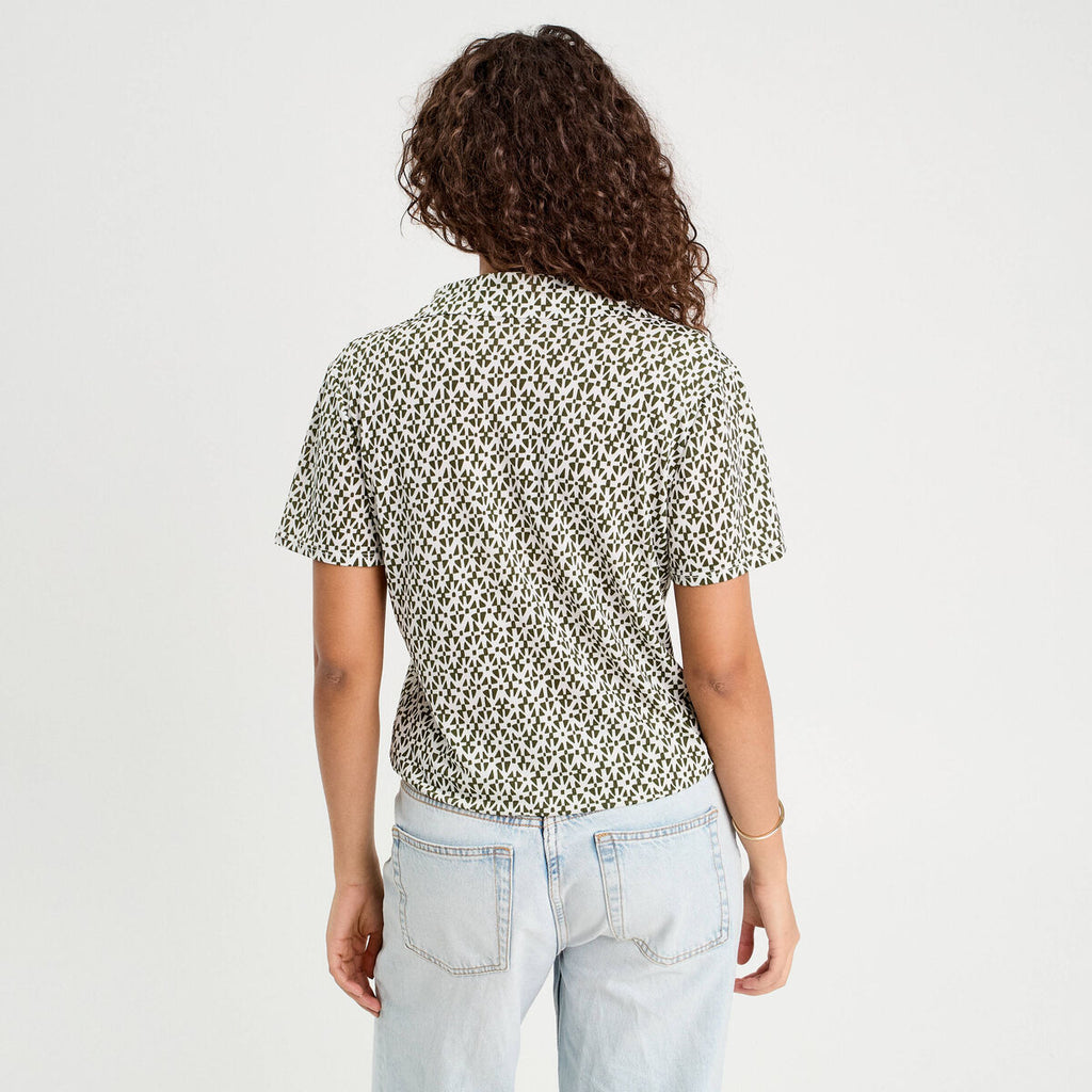 Blouse col polo vert olive femme