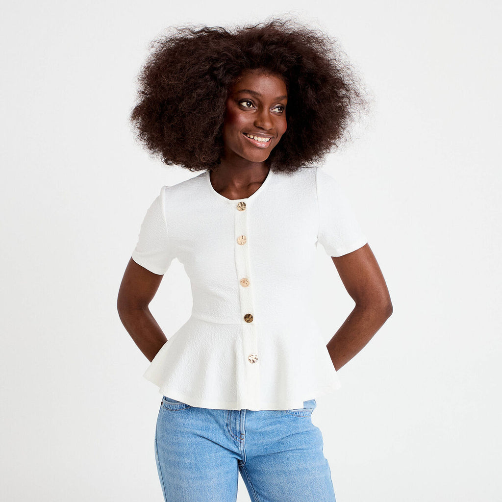 Top cintré péplum ecru femme