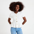 Top cintré péplum ecru femme