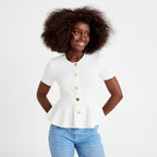 Top cintré péplum ecru femme