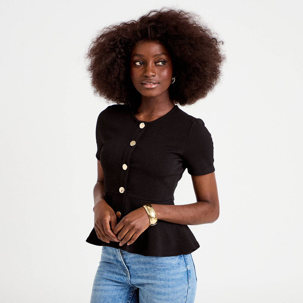 Top cintré péplum noir femme