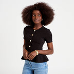 Top cintré péplum noir femme