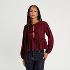 Blouse broderie anglaise violet foncé femme