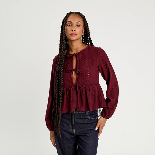 Blouse broderie anglaise violet foncé femme
