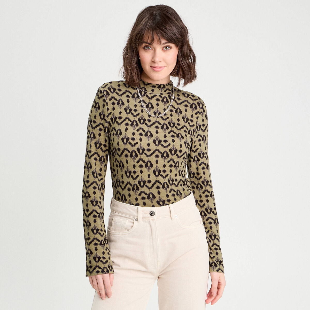 T-shirt col montant vert femme