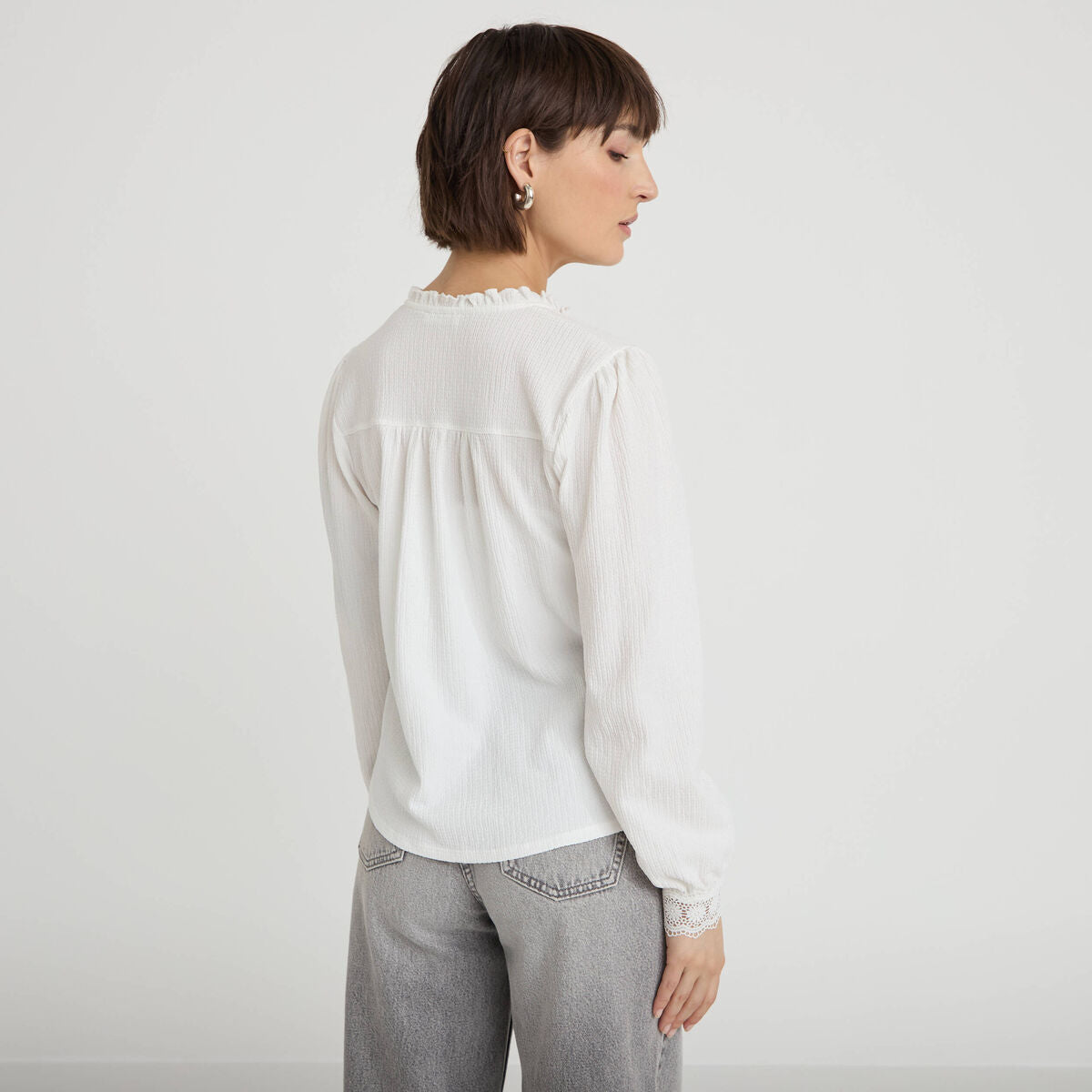 Blouse maille reliefée blanc femme