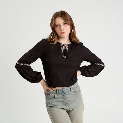 Blouse manches longues noir femme