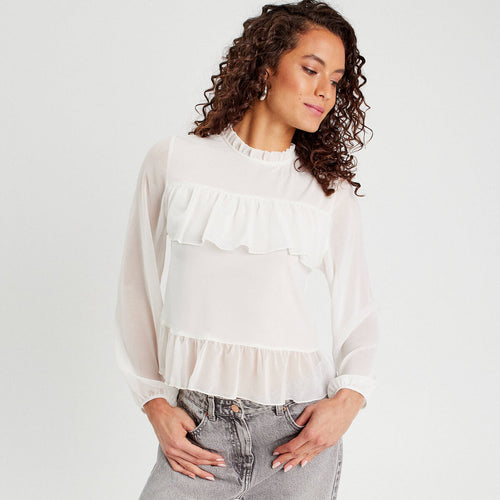 Blouse volants ecru femme