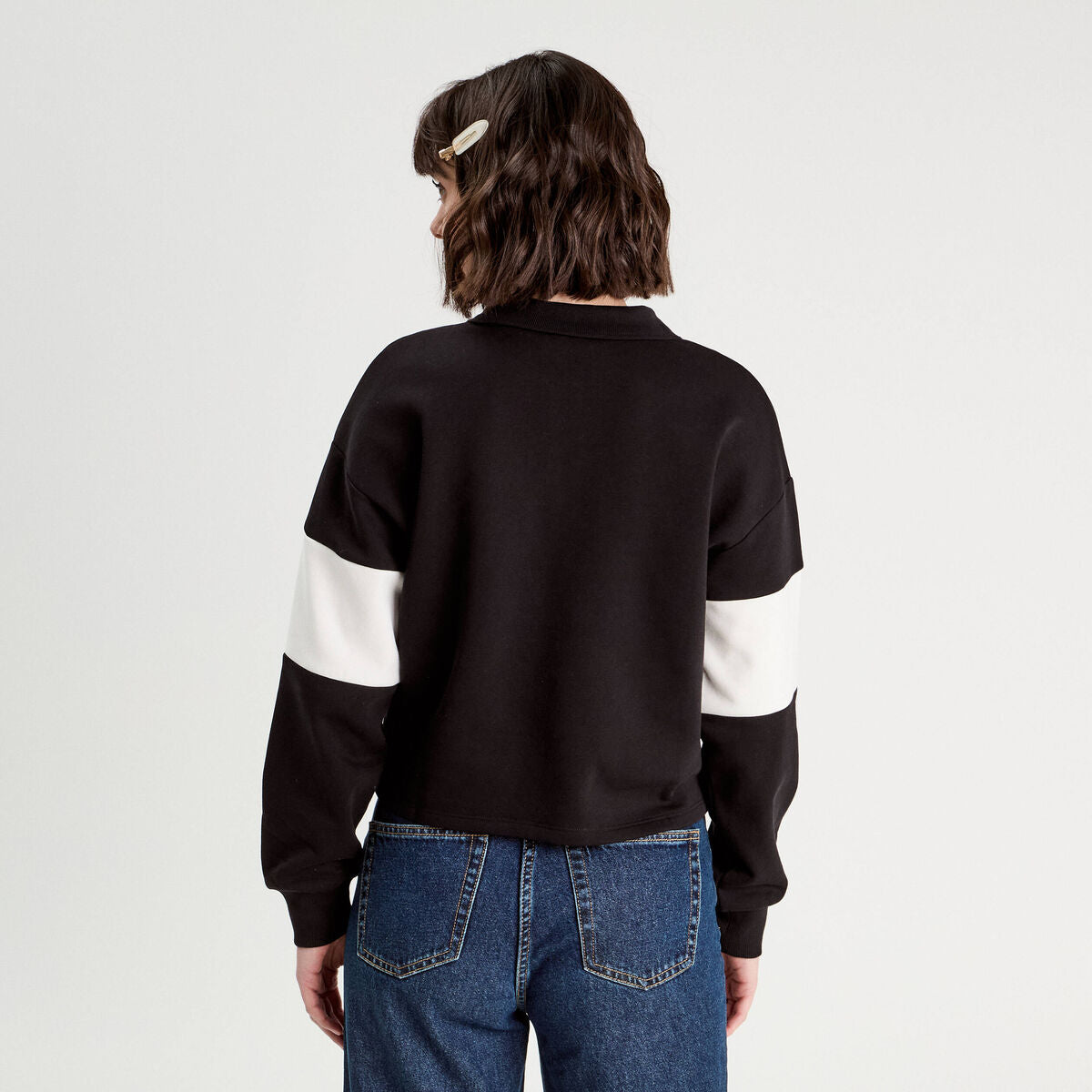 Polo manches longues noir femme