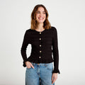 Gilet col rond manches longues noir femme