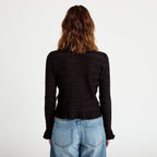Gilet col rond manches longues noir femme