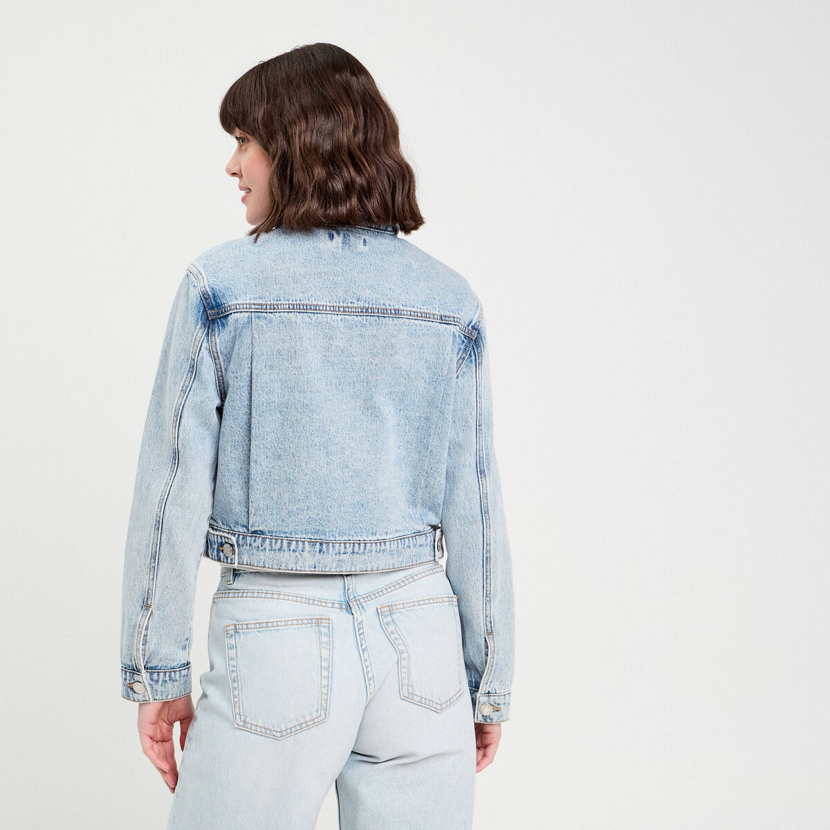 Veste zippée en jean denim stone femme
