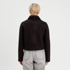 Veste bouclette boutonnée noir femme