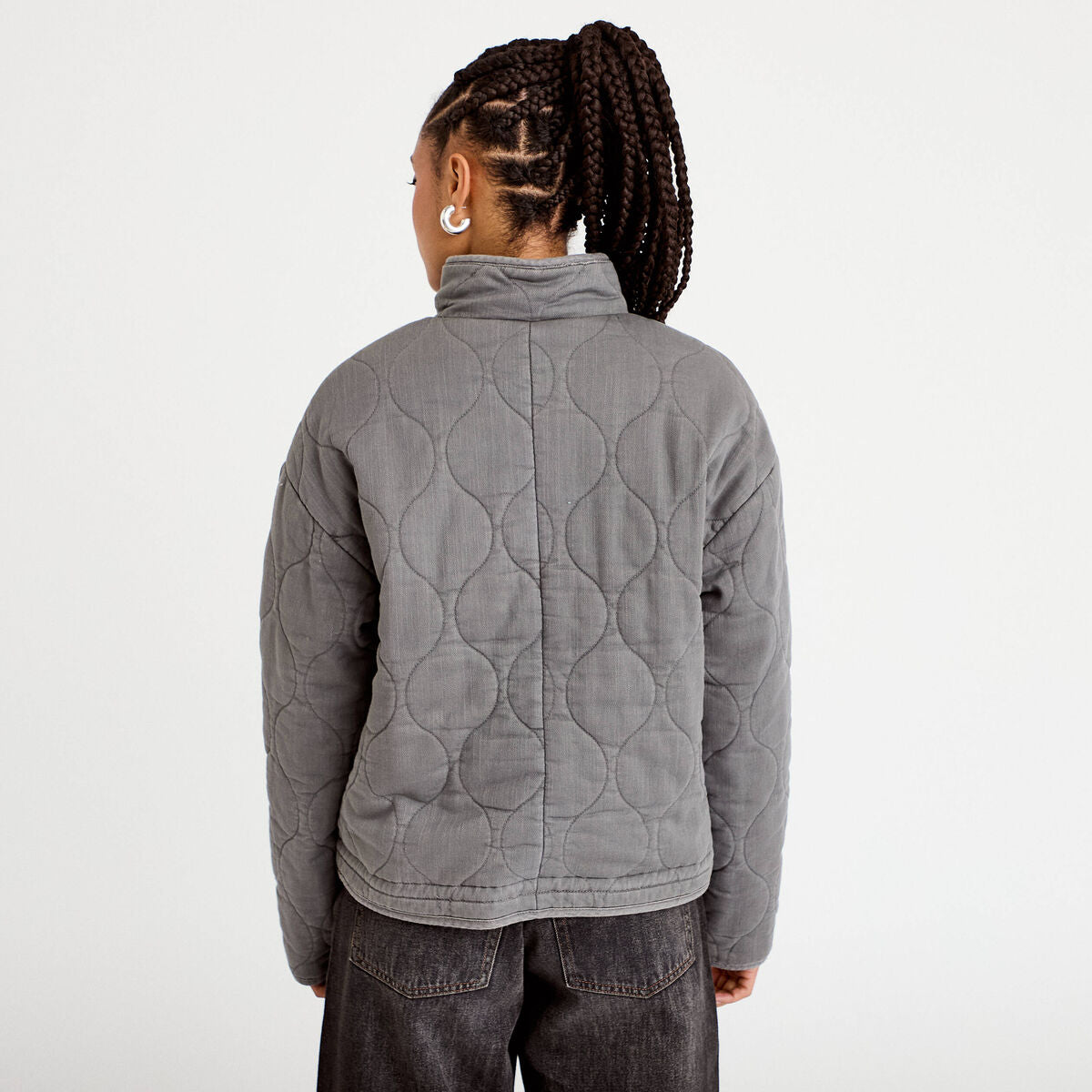 Veste matelassée zippée gris clair femme
