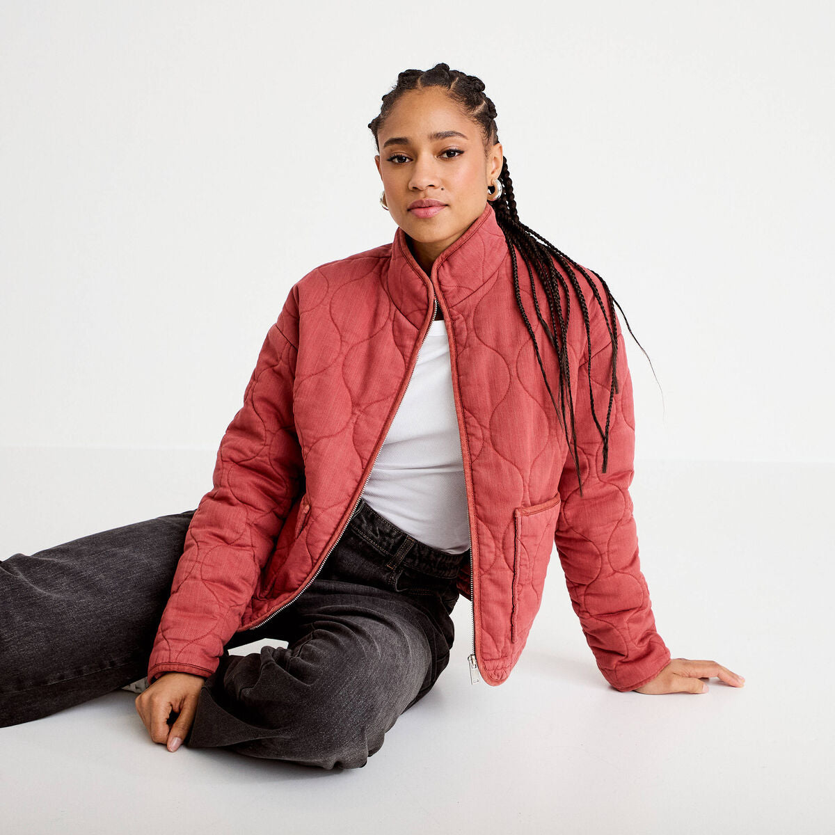 Veste matelassée zippée vieux rose femme