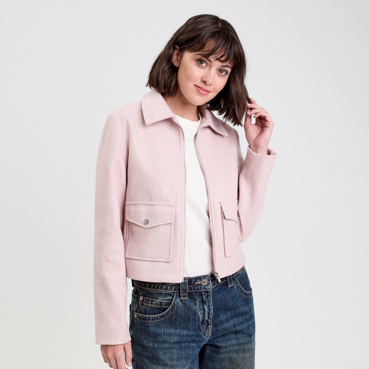 Veste zippée rose poudrée femme