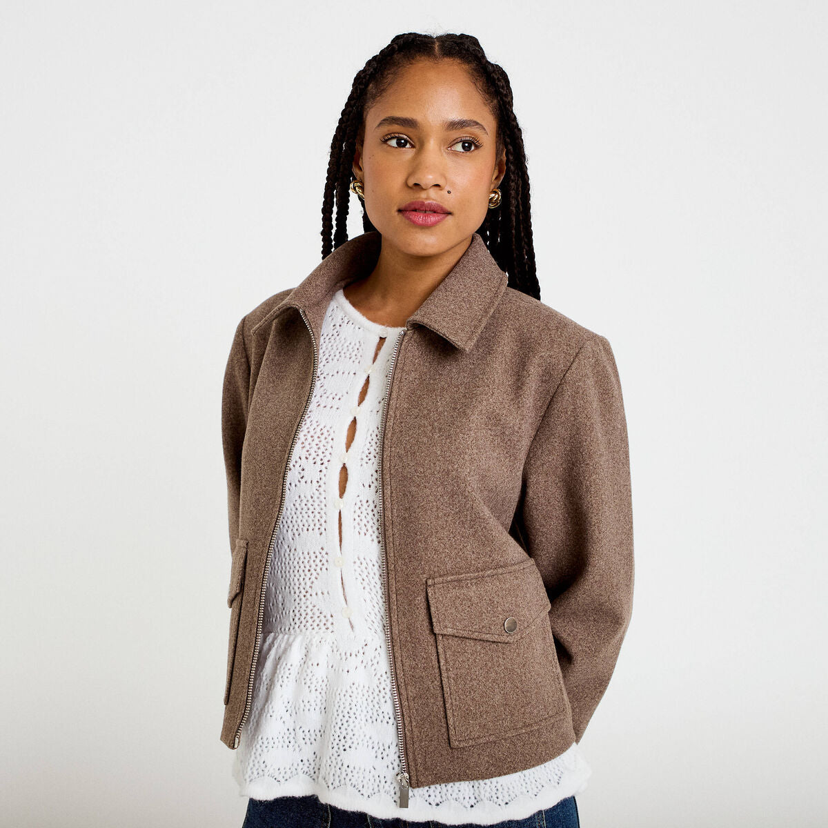 Veste zippée taupe femme