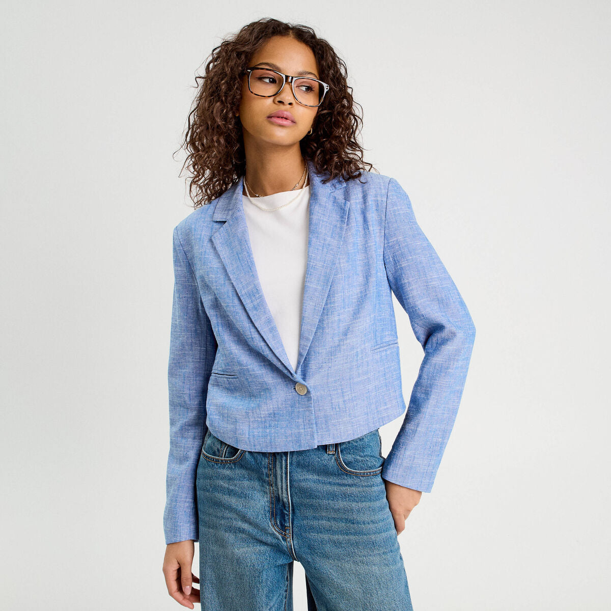 Veste esprit blazer bleu gris femme