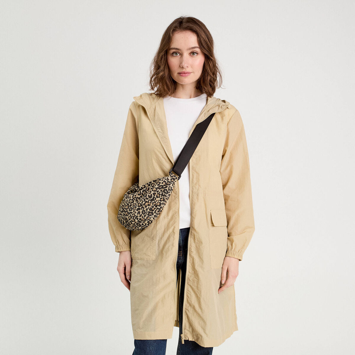 Parka déperlante 2-en-1 avec pochette vert kaki femme