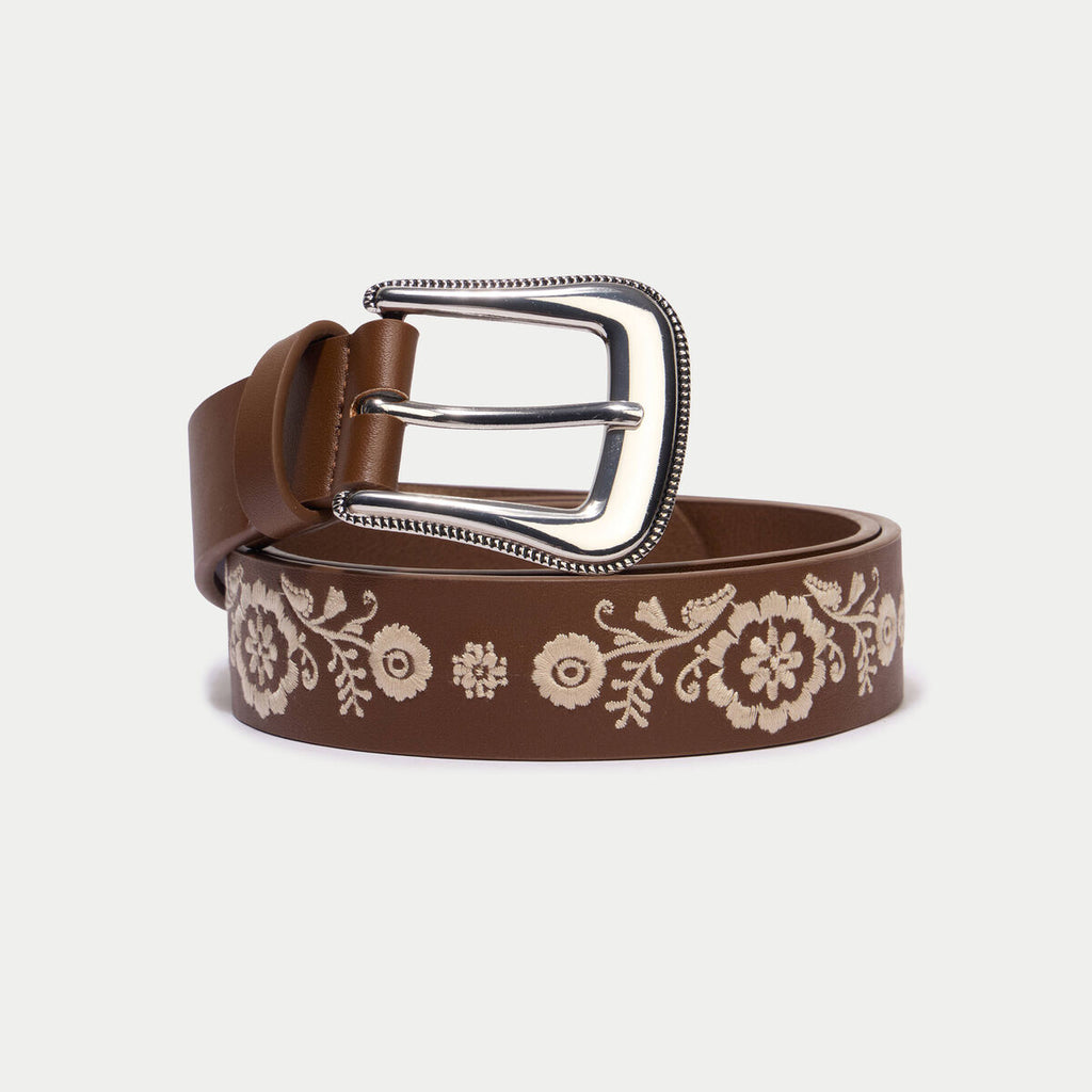 Ceinture brodée marron foncé femme