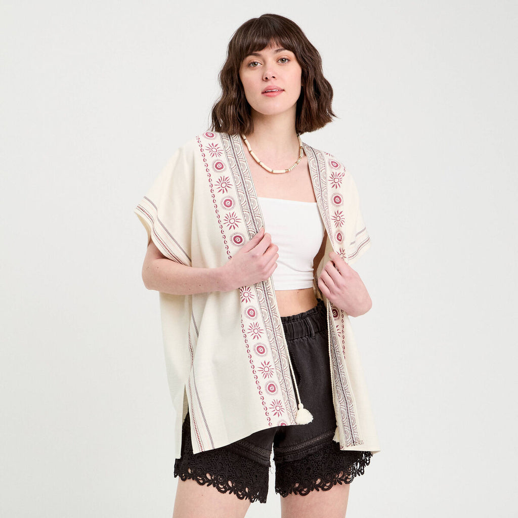 Paréo de plage brodé blanc femme