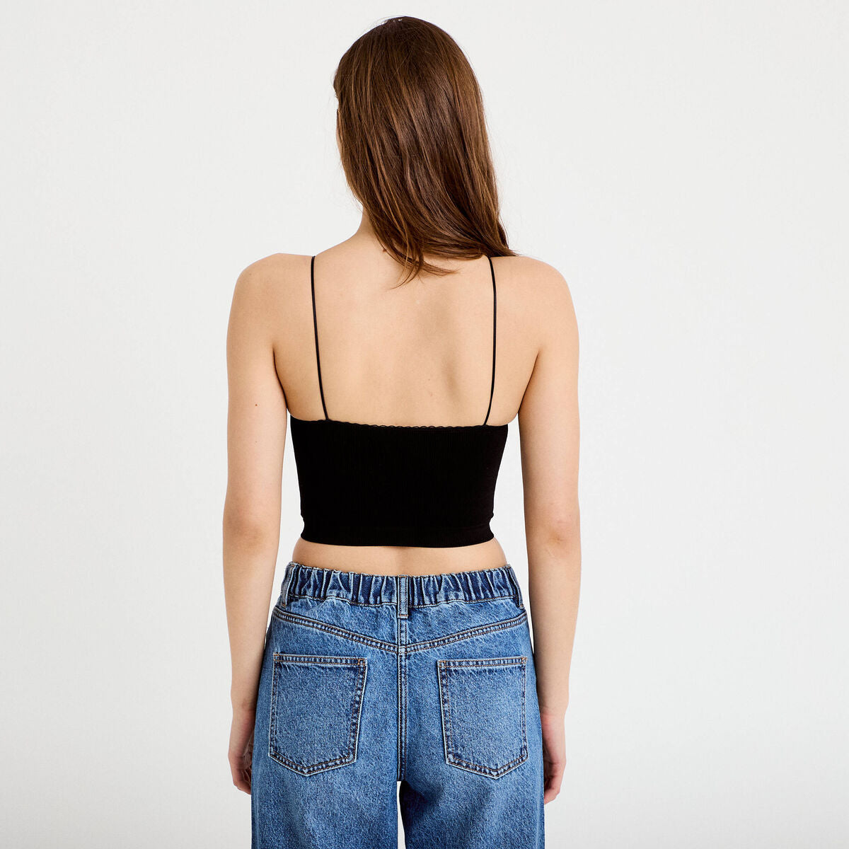 Crop top côtelé noir femme