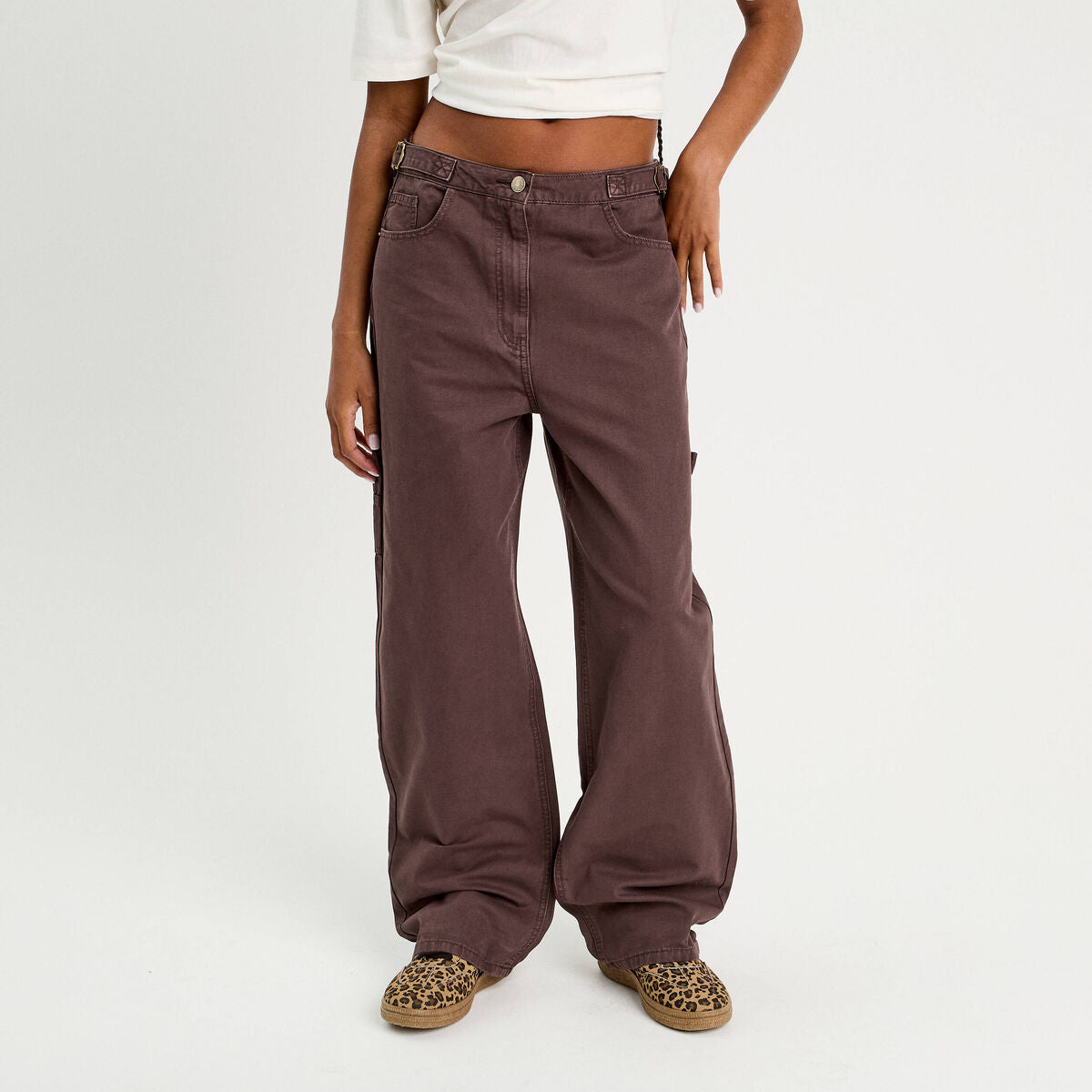 Jean wide leg carpenter marron foncé femme