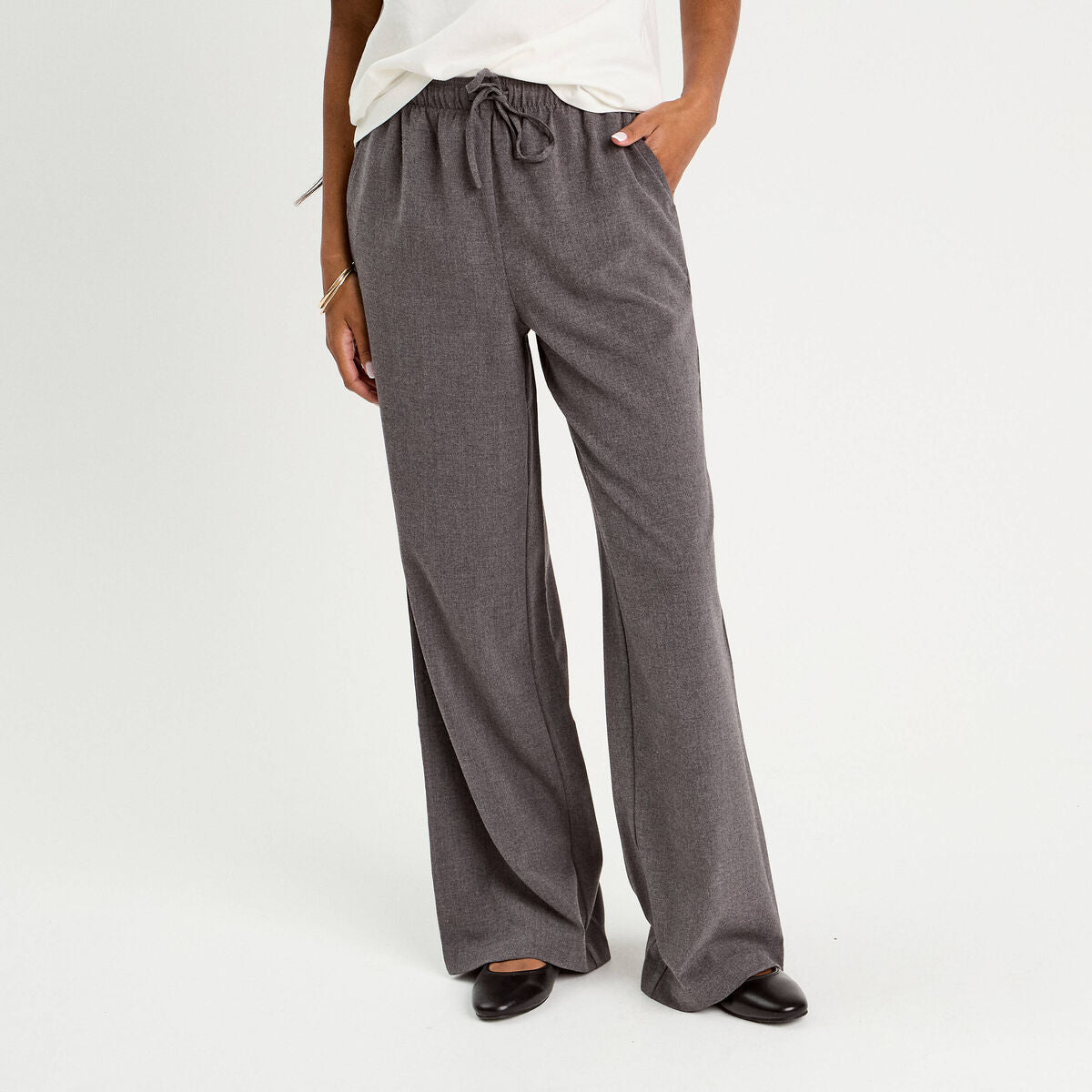Pantalon large gris foncé femme
