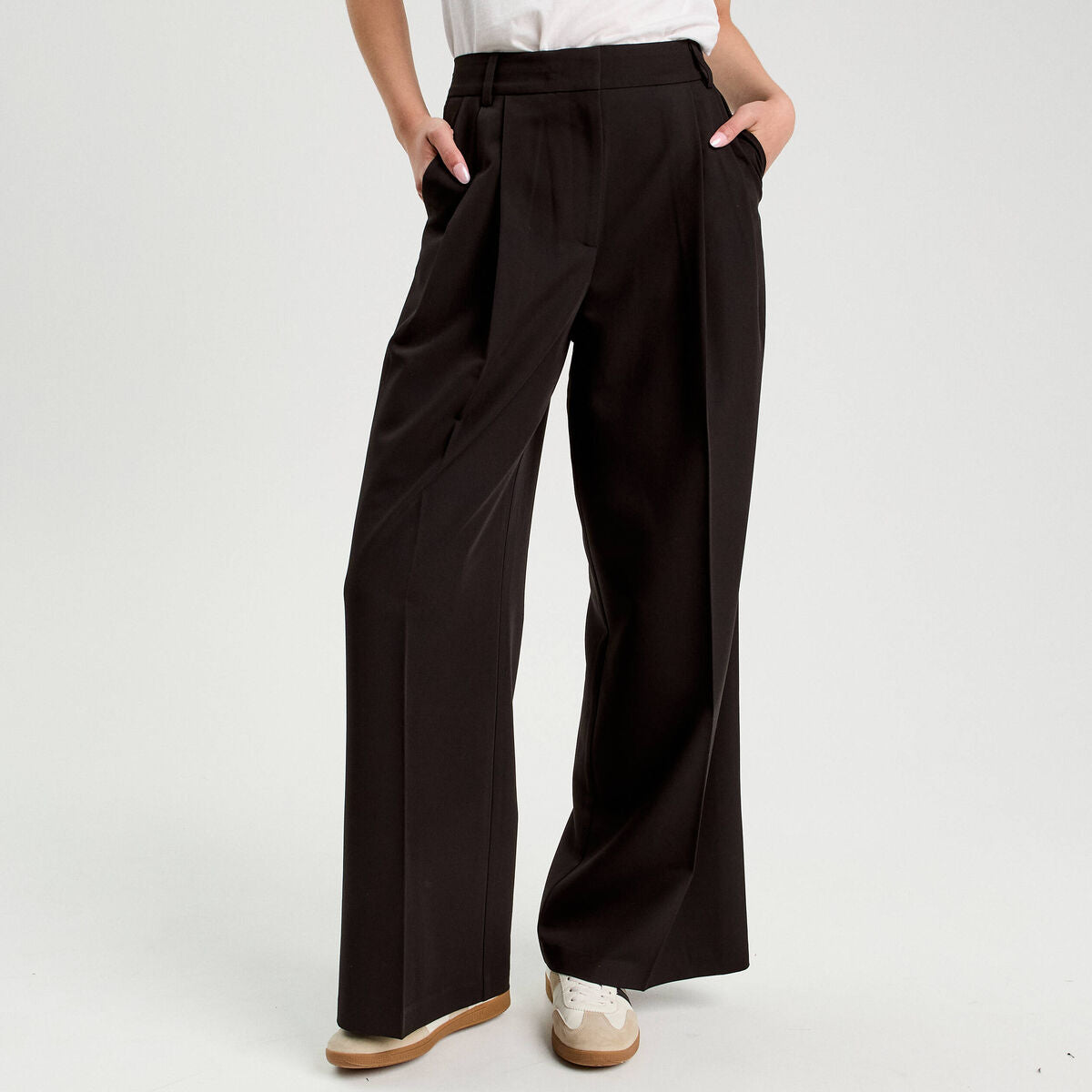 Pantalon large à pinces noir femme