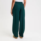 Pantalon large taille haute vert foncé femme
