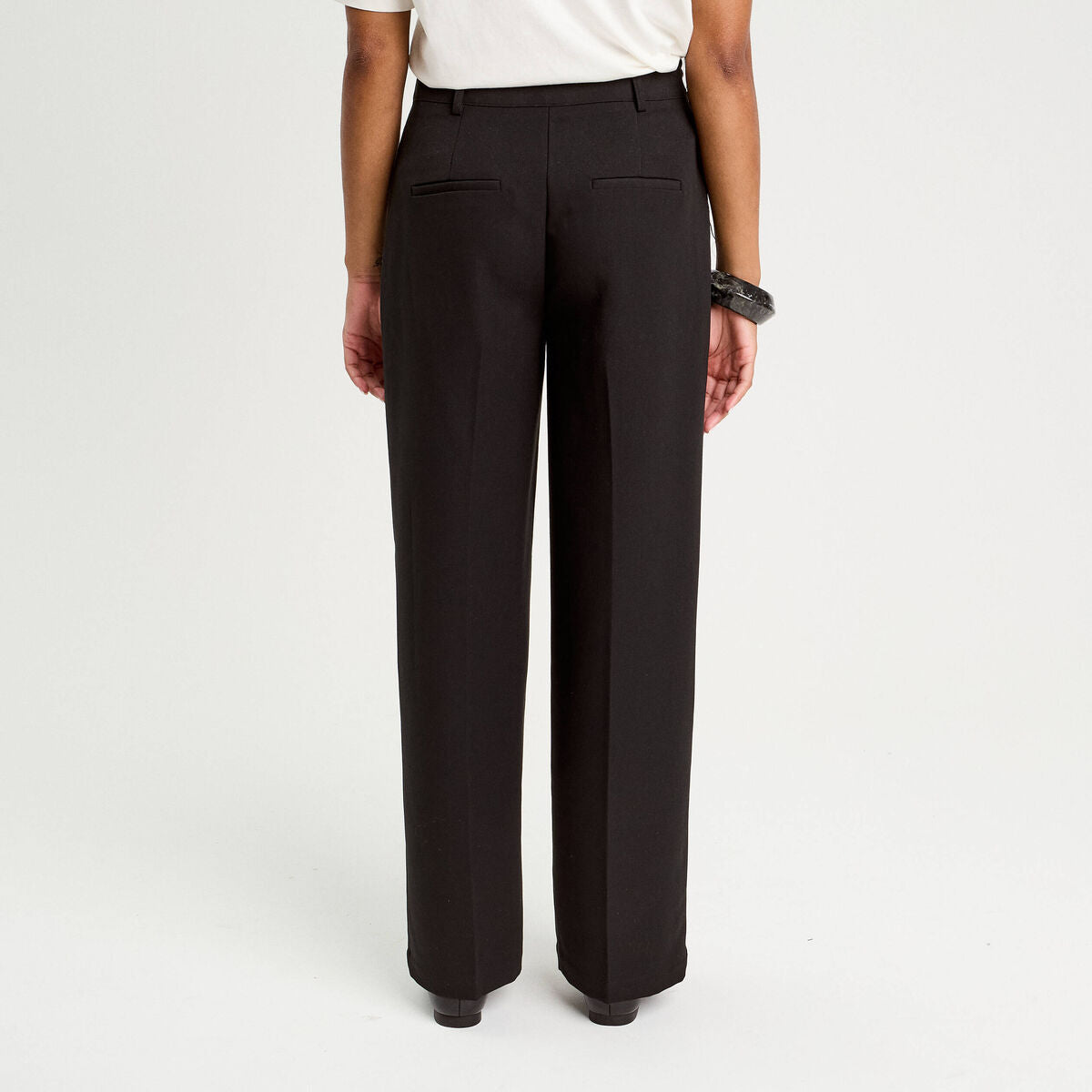 Pantalon large taille haute noir femme