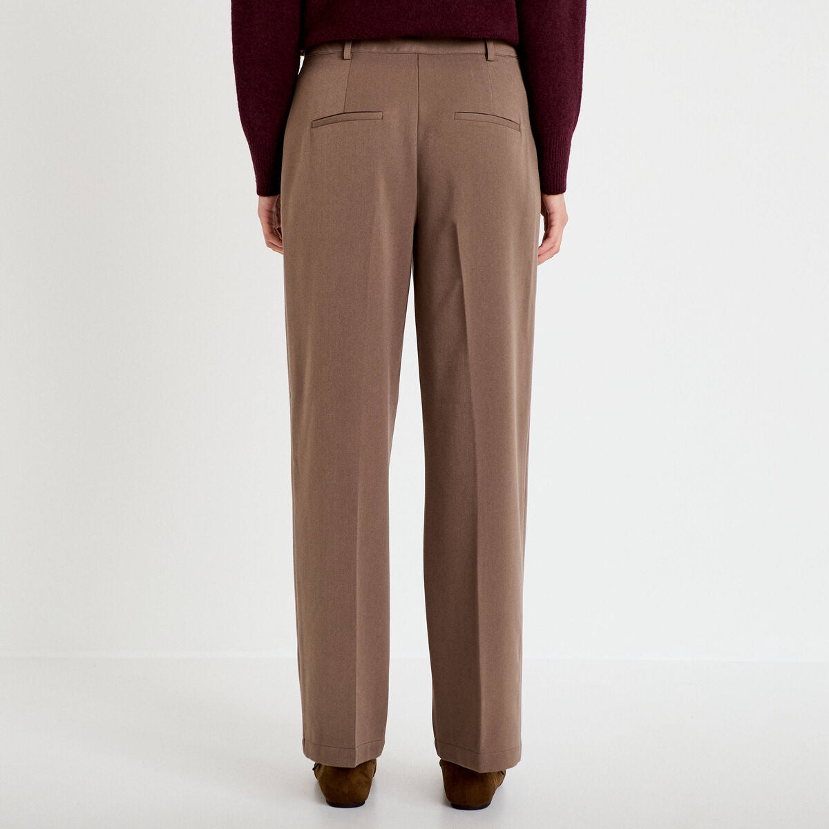 Pantalon large taille haute taupe femme